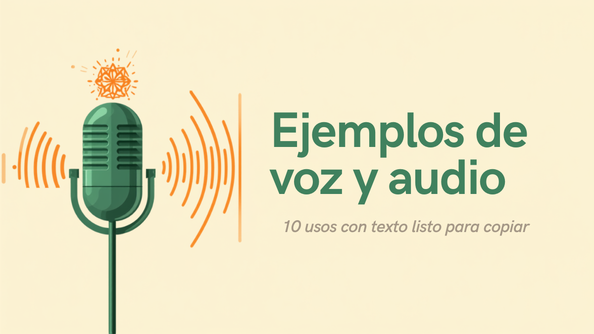 Ejemplos de voz y audio con IA: narrar, clonar tu propia voz, doblar vídeos y transcribir con texto listo para copiar