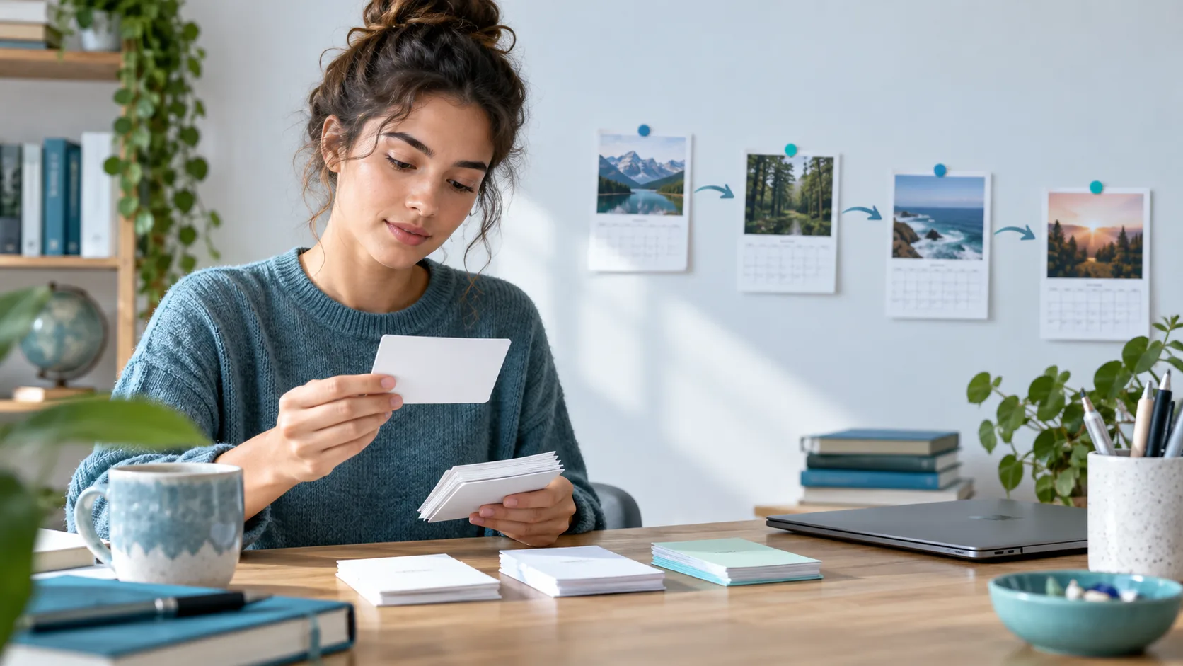 Estudiante repasa tarjetas distribuidas en distintas sesiones